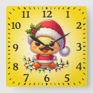 Cute Christmas Duck Cartoon Santa-68362 Square Wall Clock