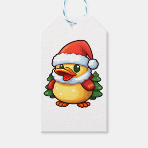 Cute Christmas Duck in Santa hat Gift Tags