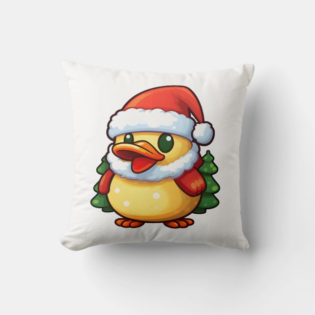 Cute Christmas Duck in Santa hat Throw Pillow (Front)