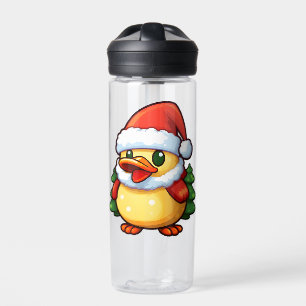 Cute Christmas Duck in Santa hat Water Bottle