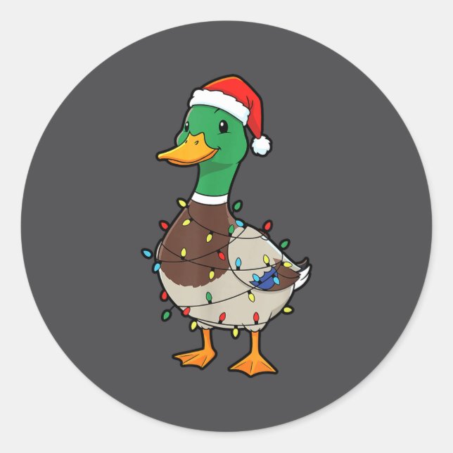 Cute Christmas Duck Mallard With Xmas Lights  Classic Round Sticker (Front)