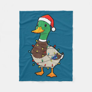 Cute Christmas Duck Mallard With Xmas Lights Fleece Blanket