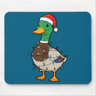 Cute Christmas Duck Mallard With Xmas Lights  Mouse Pad