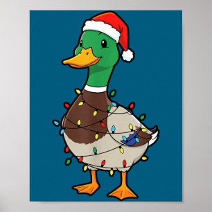 Cute Christmas Duck Mallard With Xmas Lights Poster