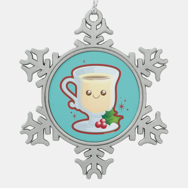 Cute Christmas Eggnog Snowflake Pewter Christmas Ornament (Front)