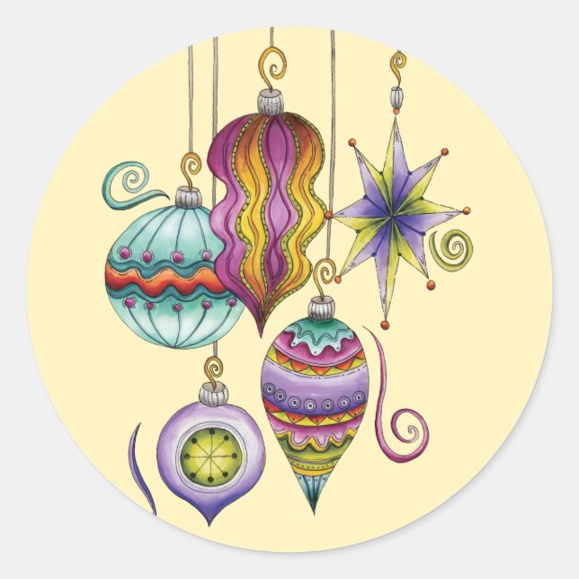 Cute Christmas, Elegant and Fancy Glass Ornaments Classic Round Sticker (Front)
