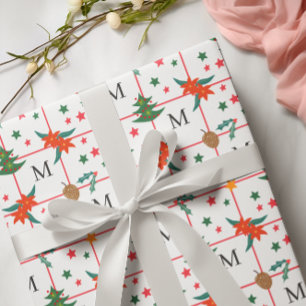 Cute Christmas Element Seamless Pattern Monogram Wrapping Paper