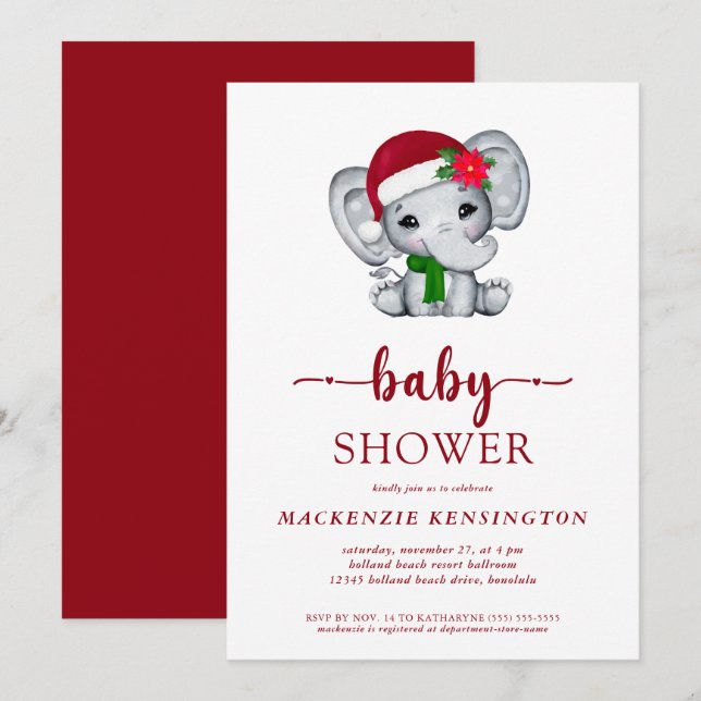 Cute Christmas Elephant Baby Shower Invitation (Front/Back)