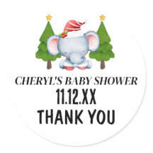 Cute Christmas Elephant Baby Shower Thank You