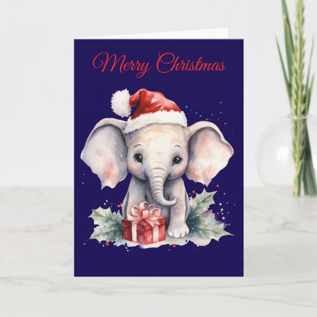 Cute Christmas Elephant Holiday Card (Front)
