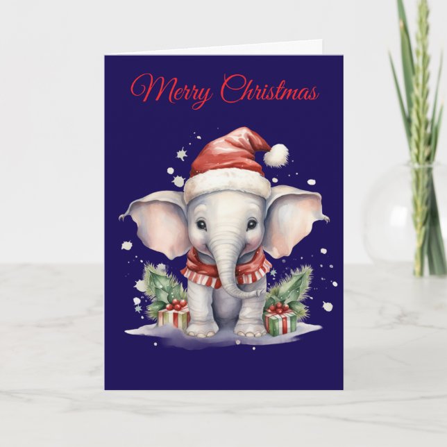 Cute Christmas Elephant Holiday Card (Front)