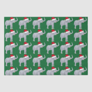 Cute Christmas Elephant in Santa Hat Green Tissue Paper