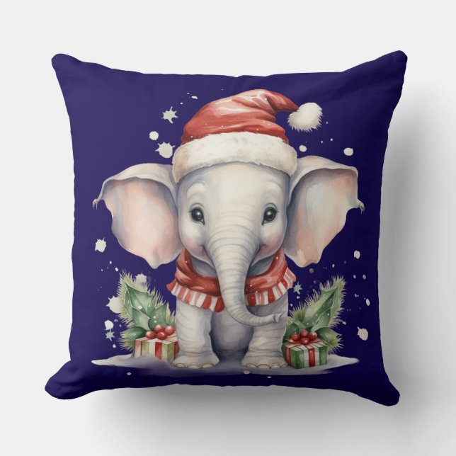 Cute Christmas Elephant Throw Pillow (Front)