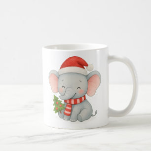 Cute Christmas Elephant with Santa Hat Coffee Mug