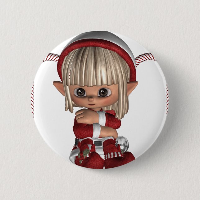 Cute Christmas Elf 2 Inch Round Button (Front)