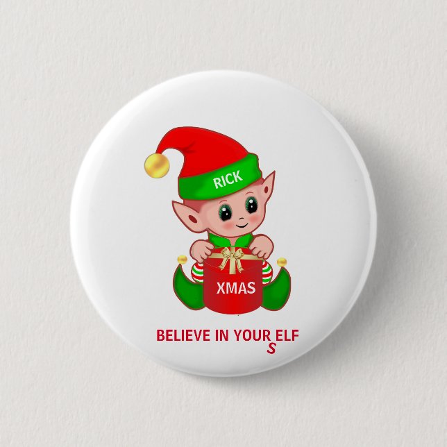 Cute Christmas Elf 2 Inch Round Button (Front)