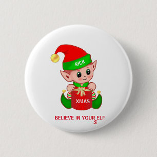 Cute Christmas Elf 2 Inch Round Button