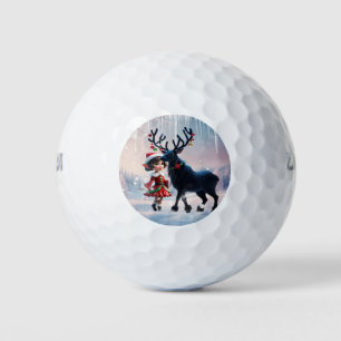 Cute Christmas elf and dark reindeer. Golf Balls