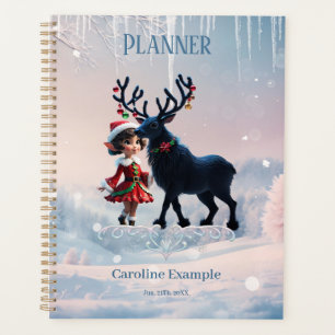Cute Christmas elf and dark reindeer. Planner