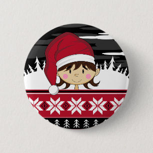 Cute Christmas Elf Badge 2 Inch Round Button