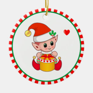 Cute Christmas Elf Ceramic Ornament