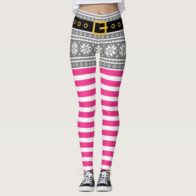 Cute Christmas elf custome leggings (grey & pink) (Front)