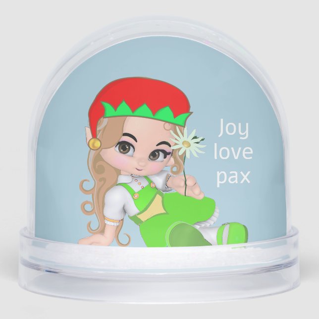 Cute Christmas Elf Fairy with Daisy Flower Snowglobe (Front)