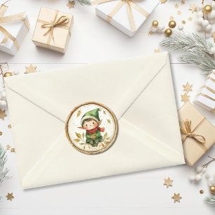 Cute Christmas Elf Faux Wax Classic Round Sticker