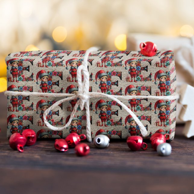 Cute Christmas Elf Festive Letter E Wrapping Paper (Creator Uploaded)