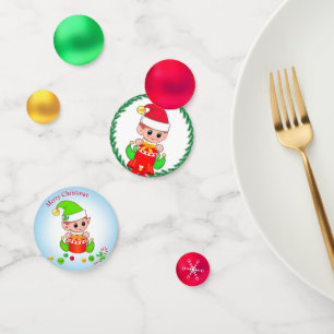 Cute Christmas Elf & Golden Green Red Confetti