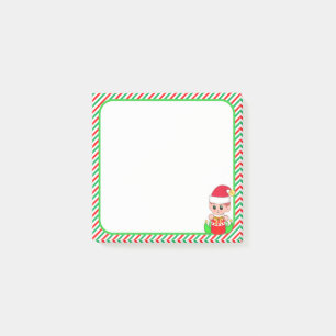 Cute Christmas Elf & Green, Red & White Frame Post-it Notes