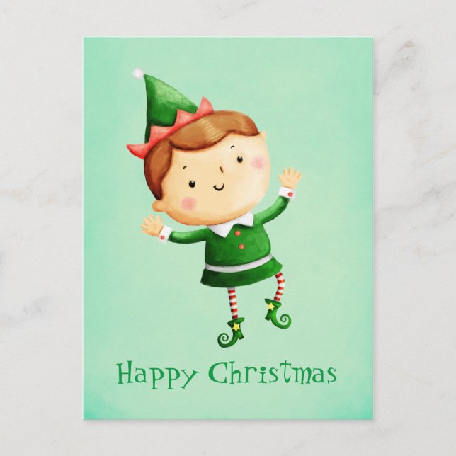 Cute Christmas Elf Holiday Postcard (Front)