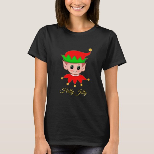 Cute Christmas elf & Jingle Bells T-Shirt (Front)