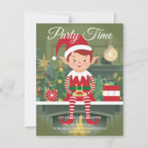 Cute Christmas Elf On Shelf Invitation