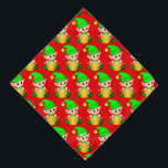 Cute Christmas Elf Pattern on Red Bandana<br><div class="desc">Christmas elf dressed in green pattern on red background. Milo text can be personalized.</div>