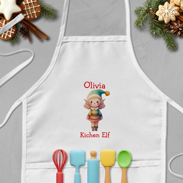 Cute Christmas Elf Personalized Kids Apron (Creator Uploaded)