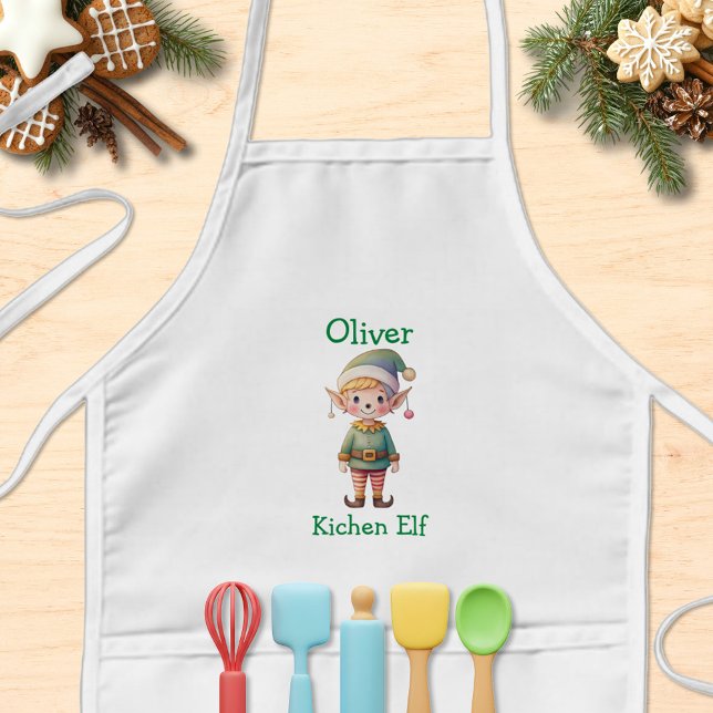 Cute Christmas Elf Personalized Kids Apron (Creator Uploaded)