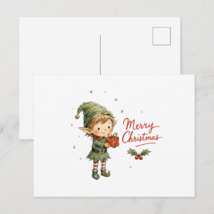 Cute Christmas Elf with Gift Box Postcard