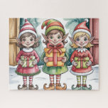 Cute Christmas Elf With Gifts Jigsaw Puzzle<br><div class="desc">Cute Christmas Elf With Gifts
Holiday Fun
Art/illustration
colorful
customizable</div>