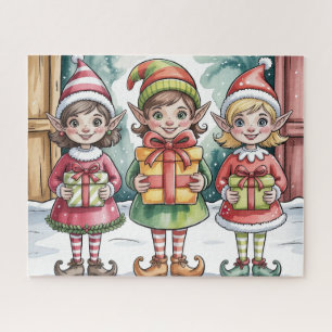 Cute Christmas Elf With Gifts Jigsaw Puzzle