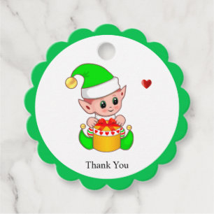 Cute Christmas elf with heart Thank You Favour Tags