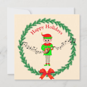 Cute Christmas elf with mandolin