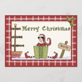 Cute Christmas Elf with Present Party Invitation