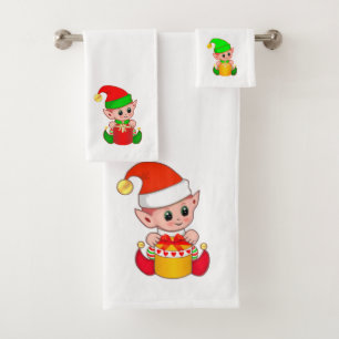 Cute Christmas Elves Bath Towel Set