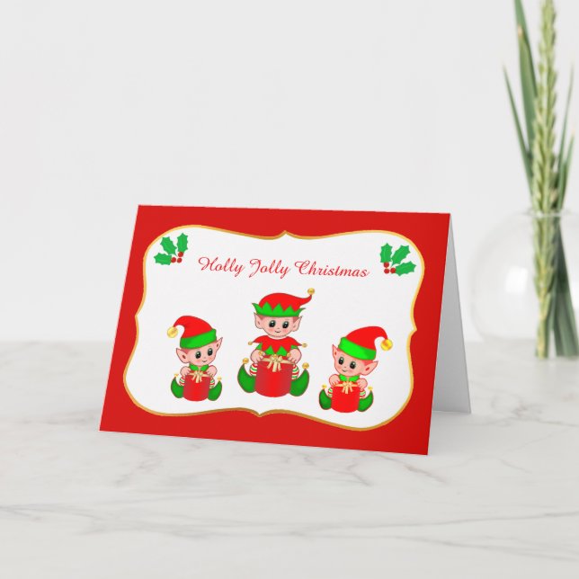 Cute Christmas Elves Card (Front)
