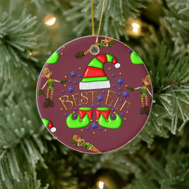 Cute Christmas Elves Ceramic Ornament (Tree)