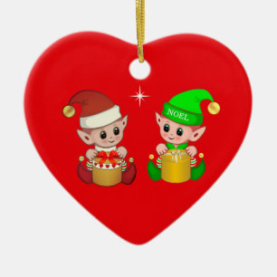 Cute Christmas elves Ceramic Ornament