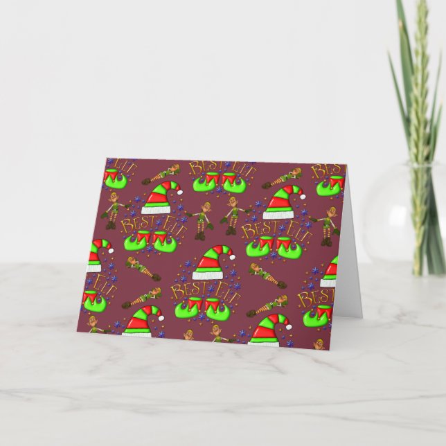 Cute Christmas Elves Christmas Card (Front)