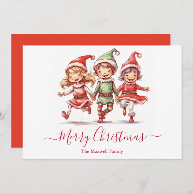 Cute Christmas elves Holiday Card (Front/Back)