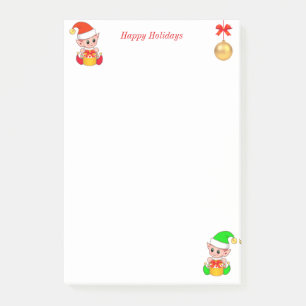 Cute Christmas Elves on White Post-it Notes